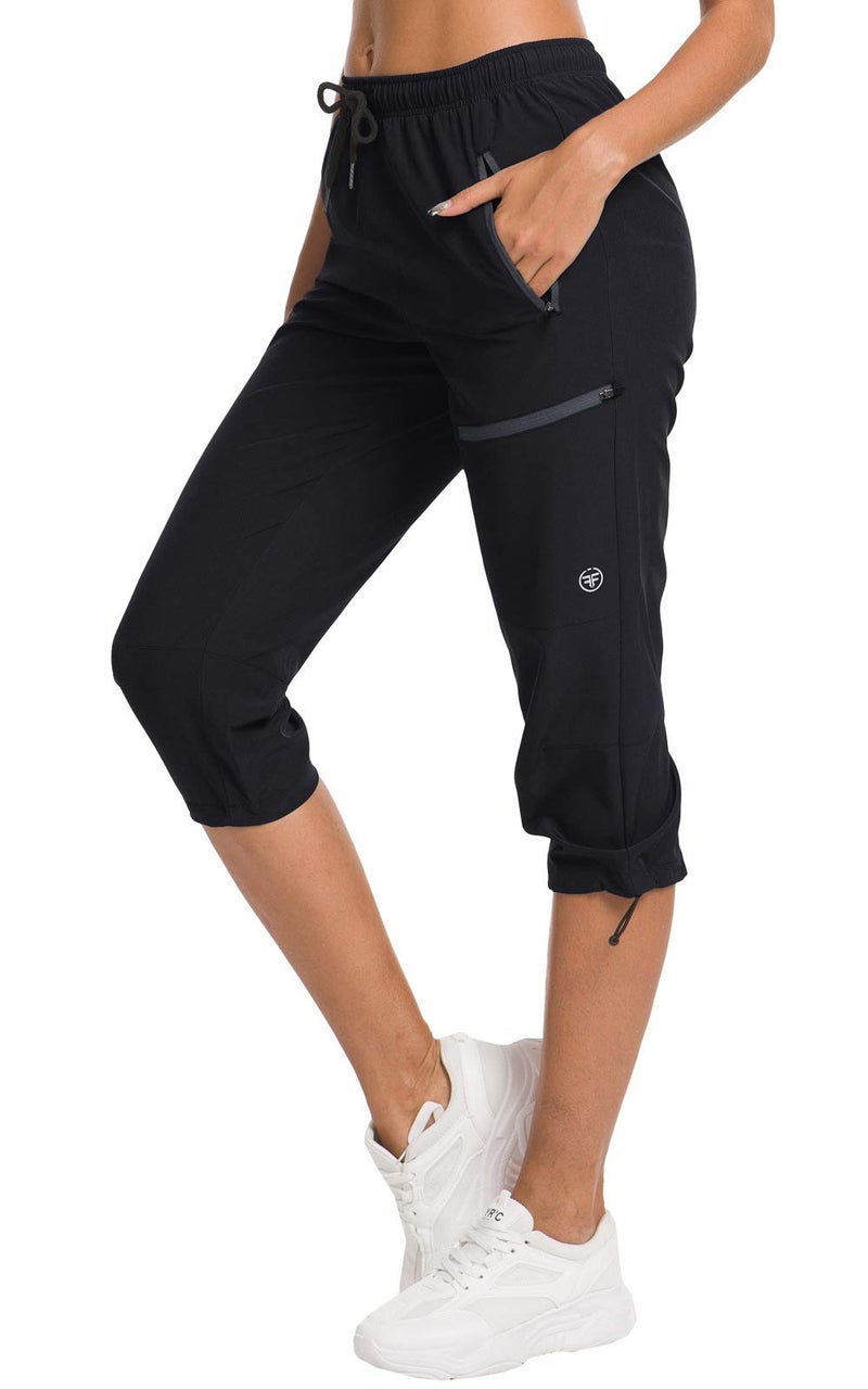 ChinFun Women's Hiking Capris Pants Outdoor Quick Dry Cargo Cropped Pants Water Resistant UPF 50+ Black L - Image 1